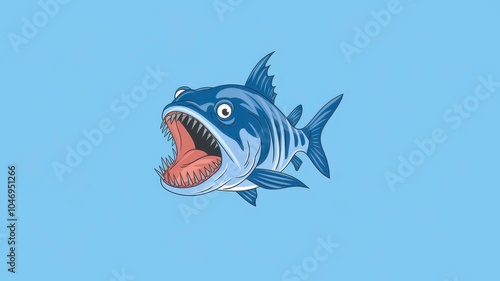 An eye-catching illustration of a lively blue fish with an open mouth perfect for aquatic themes and designs photo