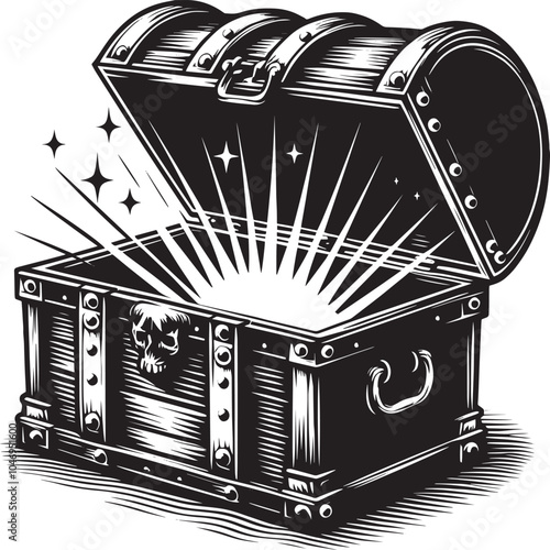 Open Treasure Chest silhouette vector illustration isolated on a white background
