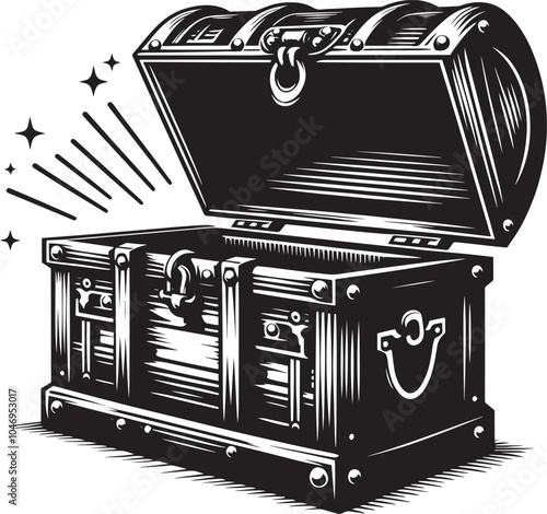 Open Treasure Chest silhouette vector illustration isolated on a white background