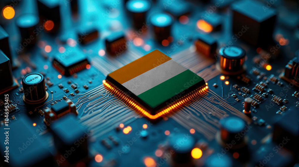 A Cote d'Ivoire branded chip rests on a circuit board, surrounded by glowing components, representing significant contribution to advanced computing technology and hardware. A Cote d'Ivoire branded chip rests on a circuit board, surrounded by glowing components, representing significant contribution to advanced computing technology and hardware.