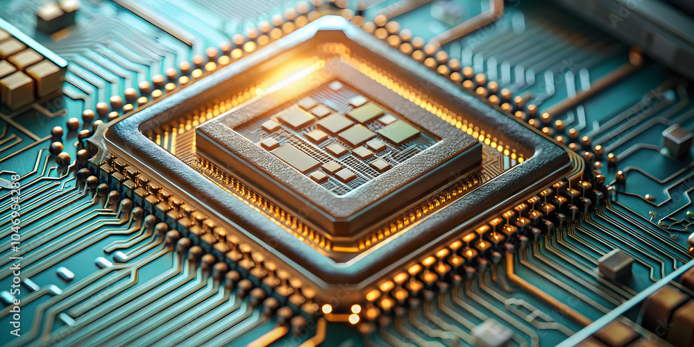 Futuristic Microchip Macro Close Up Highlighting Intricate Patterns Circuits Advanced Technology Science Fiction Perfect for Advertising and Marketing Visual Concepts with Copy Space Available Futuristic Microchip Macro Close Up Highlighting Intricate Patterns Circuits Advanced Technology Science Fiction Perfect for Advertising and Marketing Visual Concepts with Copy Space Available