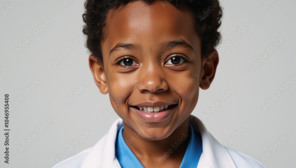 A high-definition portrait depicts an ambitious African American child in medical attire symbolizing future success A high-definition portrait depicts an ambitious African American child in medical attire symbolizing future success