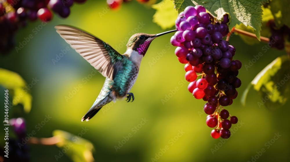 Fototapeta premium Photograph of a hummingbird hovering in mid-air,