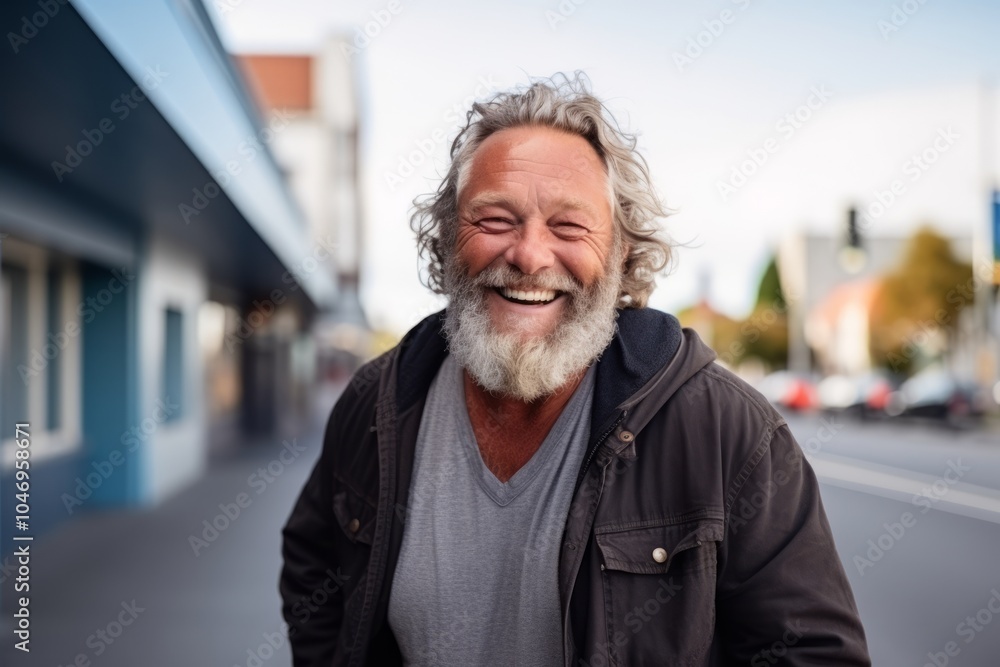 Portrait of a senior man laughing in a city street. Horizontal shape. Portrait of a senior man laughing in a city street. Horizontal shape.