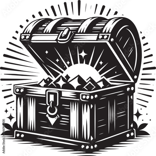 Open Treasure Chest silhouette vector illustration isolated on a white background