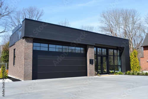 Black Garage Door. Modern Entry Gate for Sectional Estate Building