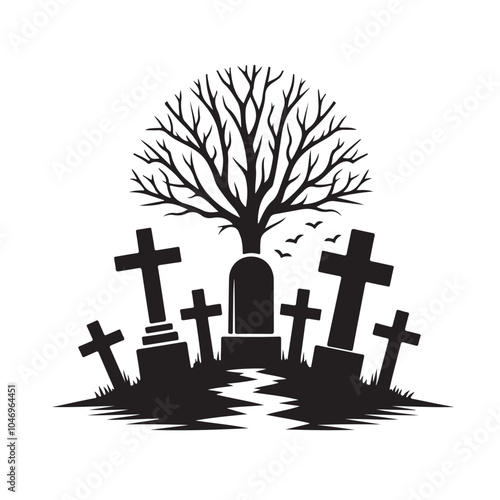 Spooky Graveyard Silhouette With Dead Tree