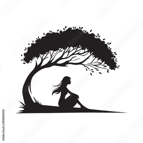 Silhouette of Woman Sitting Under Tree