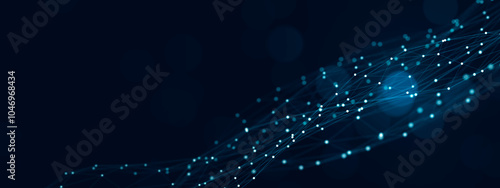 Business Digital cyberspace technology concept, digital waveform plexus computer tech art abstract illustration blue 3D banner background.