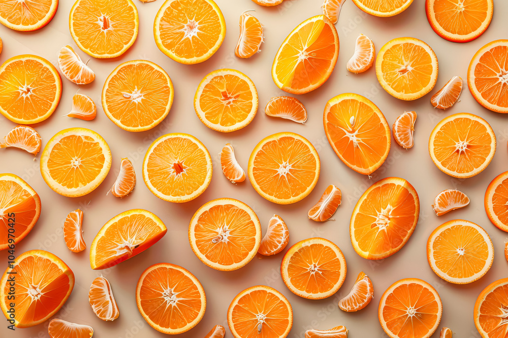 Close up of oranges with some of them cut in half. The oranges are scattered all over the image, with some of them overlapping each other. Scene is bright and cheerful, as the oranges are a vibrant Close up of oranges with some of them cut in half. The oranges are scattered all over the image, with some of them overlapping each other. Scene is bright and cheerful, as the oranges are a vibrant