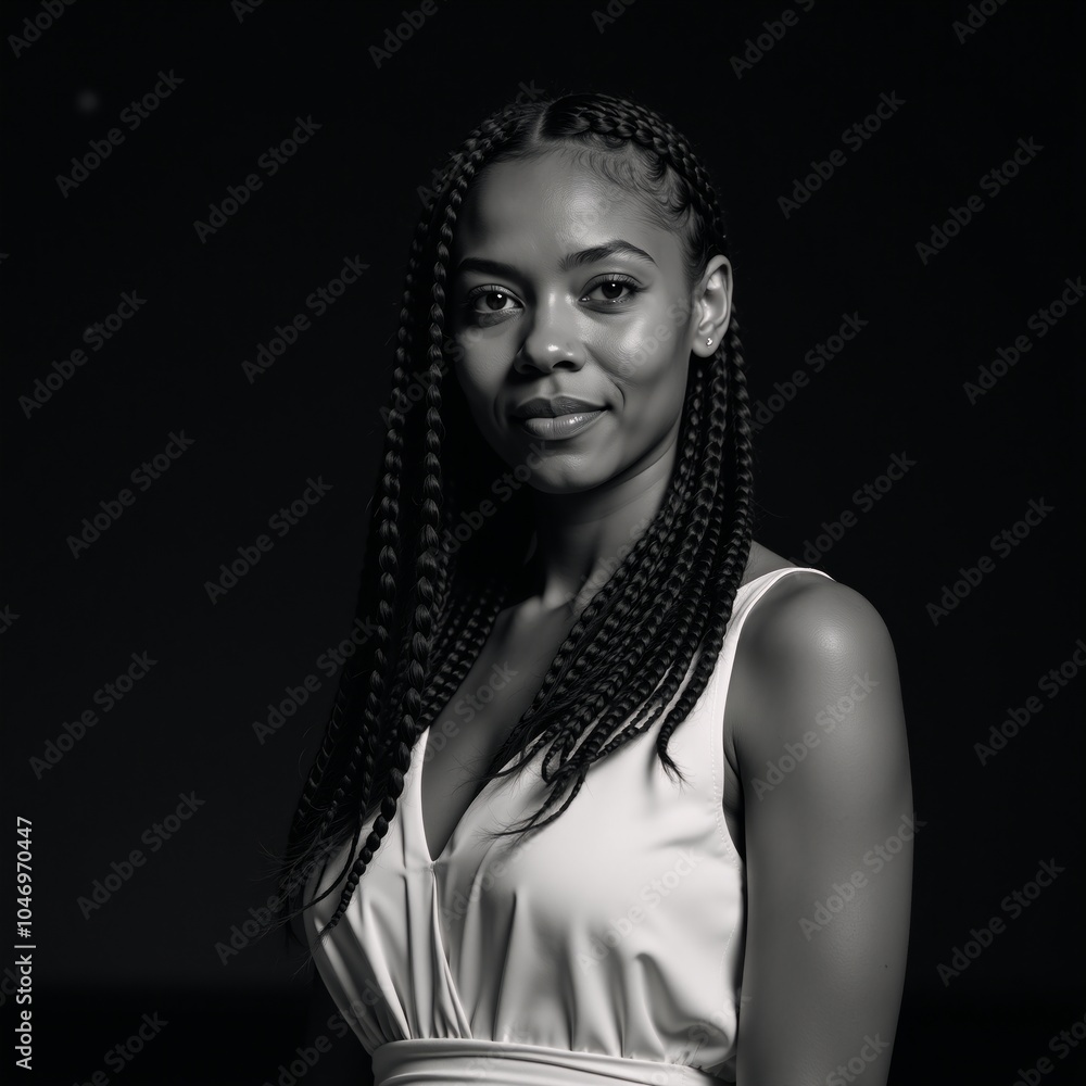 African-American woman depicted against a backdrop of a starlit sky African-American woman depicted against a backdrop of a starlit sky