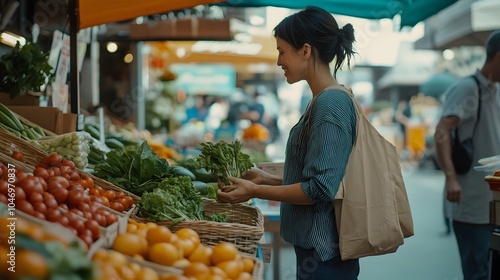 Woman shopping for fresh pr...