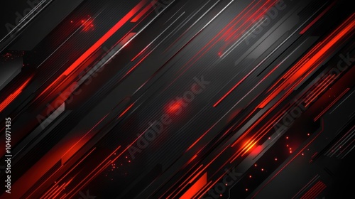 This vibrant abstract composition features sharp geometric lines and smooth gradients in bold red and black tones, creating a high-energy visual suitable for business or sports applications.