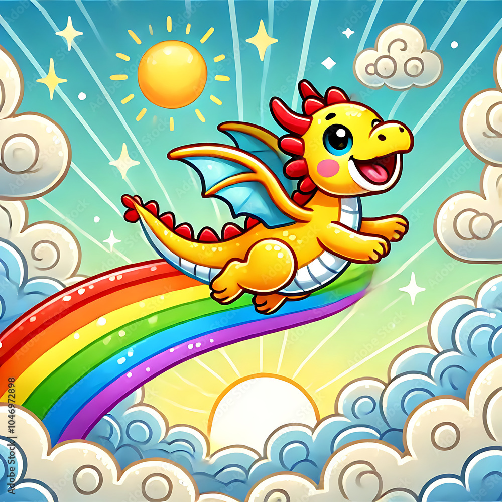 Rainbow Dragon Soaring Above Clouds, Generative Ai Rainbow Dragon Soaring Above Clouds, Generative Ai