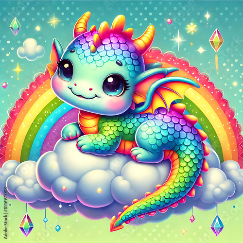 Smiling Dragon in a Cheerful Fantasy World, Generative Ai