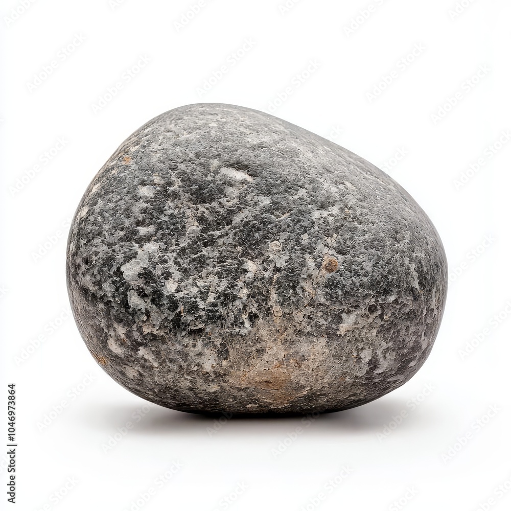 Single gray stone, isolated on white background, detailed texture, clipping path included for product advertising Single gray stone, isolated on white background, detailed texture, clipping path included for product advertising