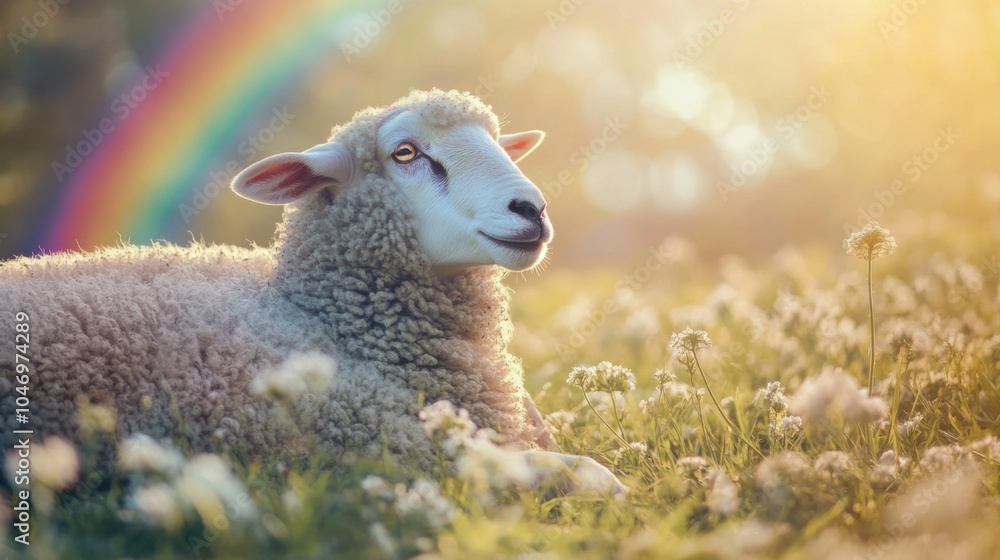 Dreamy animal selfie under a rainbow, with soft focus, relaxed expressions, and a magical atmosphere, ideal for a fantasy-themed stock photo Dreamy animal selfie under a rainbow, with soft focus, relaxed expressions, and a magical atmosphere, ideal for a fantasy-themed stock photo