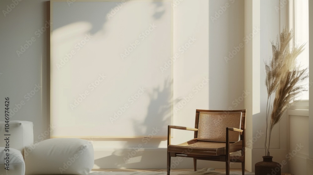 A cozy minimalist reading corner featuring a white canvas backdrop, Warm furniture arrangement in a Scandinavian-inspired nook, Hygge minimalism style A cozy minimalist reading corner featuring a white canvas backdrop, Warm furniture arrangement in a Scandinavian-inspired nook, Hygge minimalism style