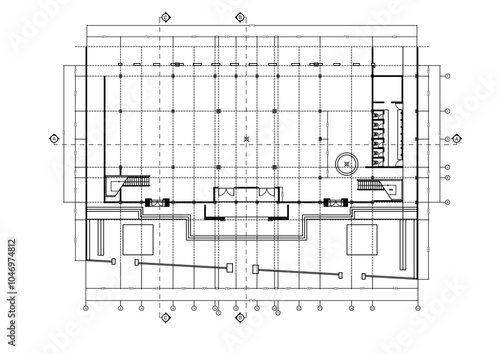 2D top-view floor plan of a mosque ground floor with detailed notations, serving as a reference for similar building types and highlighting essential design and construction planning considerations