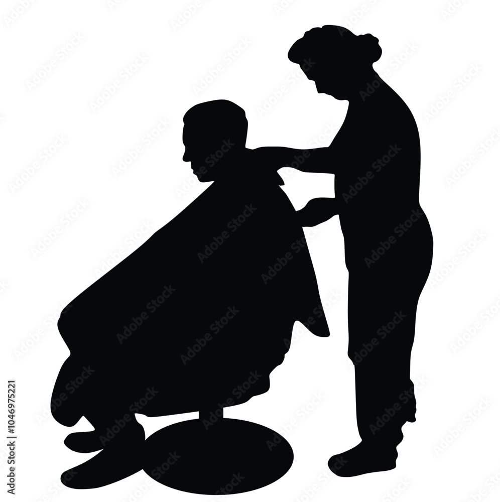 Silhouette of a man in a hairdressing chair being groomed by a female hairdresser Silhouette of a man in a hairdressing chair being groomed by a female hairdresser