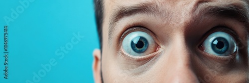 Bulging Eyes. Surprised Man with Intense Stare in Closeup View for Advertising