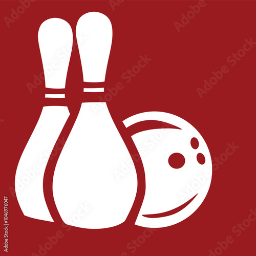 two bowling pins and a bowling ball on a red background