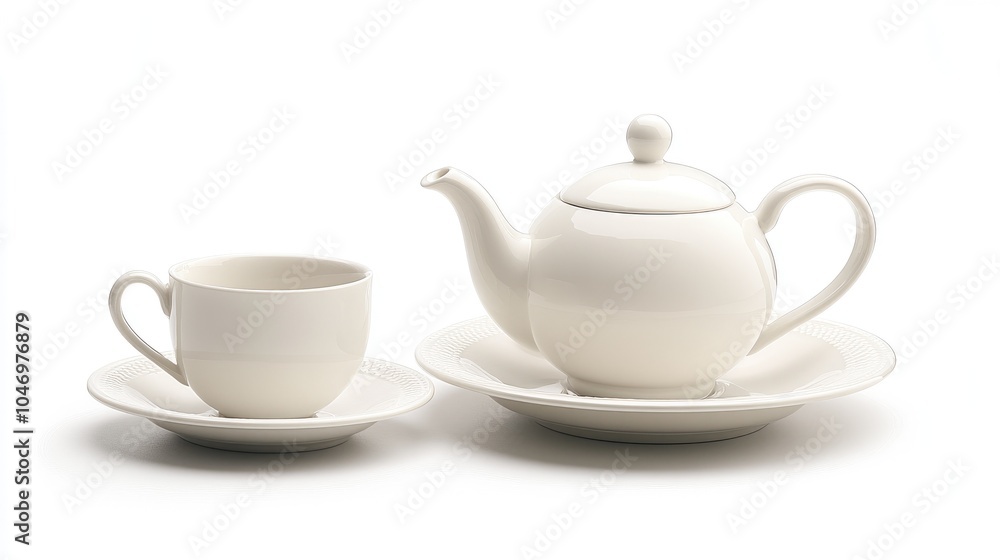 Elegant White Tea Set on White Background Elegant White Tea Set on White Background