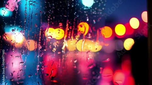 Wallpaper Mural City view through a window on a rainy night,Rain drops on window with road light bokeh, City life in night in rainy season abstract background. Focus on drops on glass Torontodigital.ca