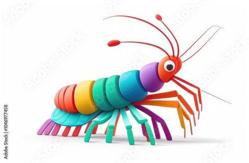 3d plastic artoon centipede on white background.