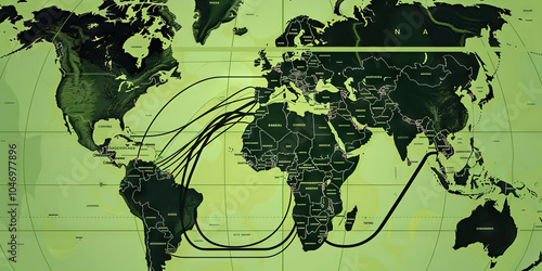 Surname Origins: A map or globe showcasing the migration paths and historical context of a family name, with highlighted countries and regions in green and black. photo