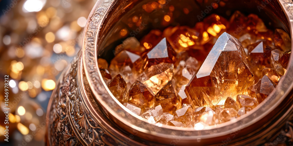 A bowl of gold colored stones and crystals A bowl of gold colored stones and crystals