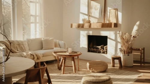 Wallpaper Mural A cozy Scandinavian minimalist cabin-inspired living room design boasting a white canvas backdrop, furnished with minimalist Scandinavian cabin furniture arrangements Torontodigital.ca