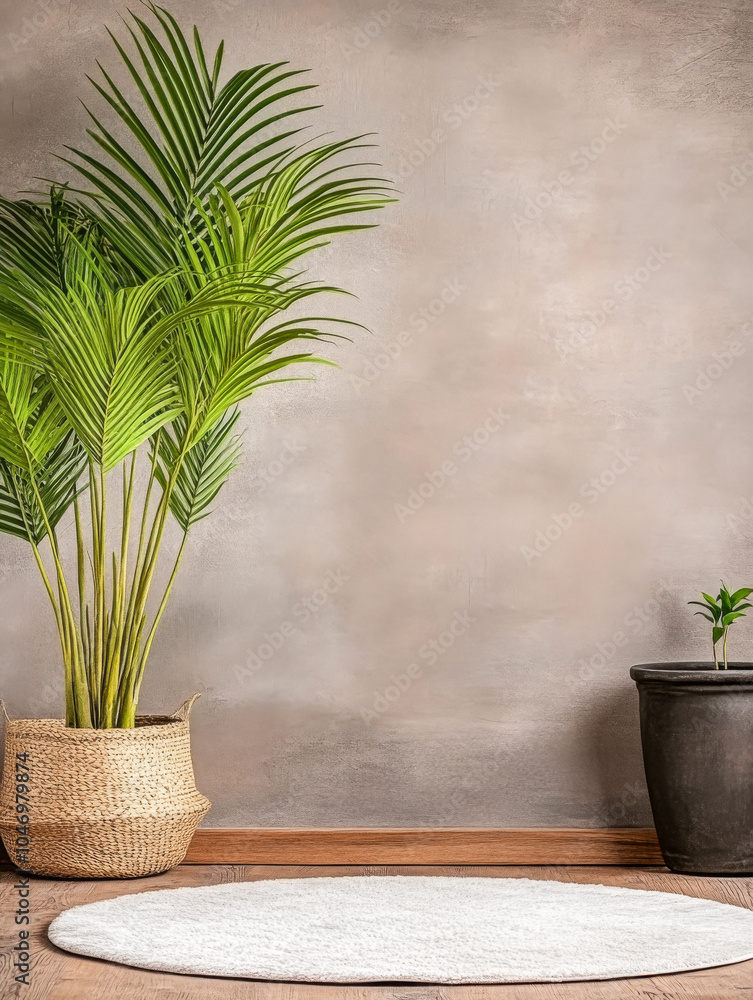 Indoor plants in stylish pots create a serene atmosphere in a modern living space Indoor plants in stylish pots create a serene atmosphere in a modern living space