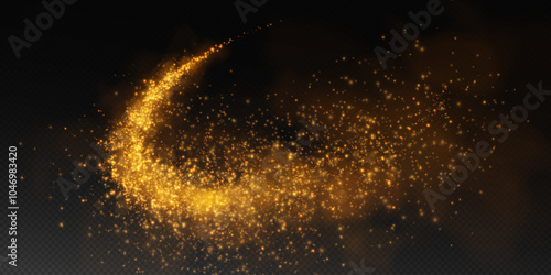 Fantastic smoke background. Magic smoke with glitter and small particles of shimmering stars, fog with glowing particles, golden vapour with stardust. Vector illustration.	