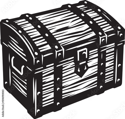 Wooden square Treasure Chest silhouette vector illustration isolated on a white background