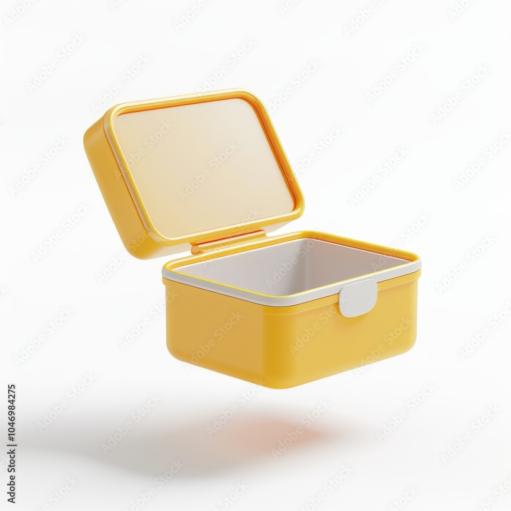 3D Icon of Open Empty Yellow Plastic Box on White Background. App or Web Design Concept 3D Icon of Open Empty Yellow Plastic Box on White Background. App or Web Design Concept