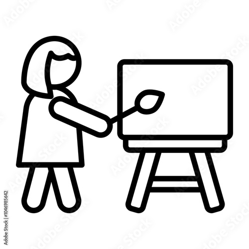 Woman Painting Vector Line Icon Design