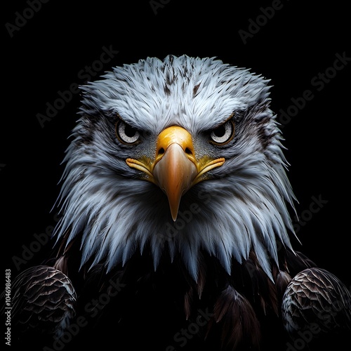 Intense Close up Portrait of Powerful Bald Eagle with Piercing Gaze Symbolizing Strength and Precision of a Predator