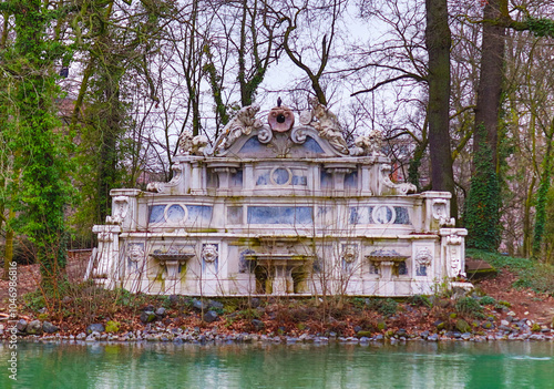  Historic Trianon Fountain restoration underway in Ducal Park, Parma, emphasizing architectural beauty and cultural preservation efforts. photo