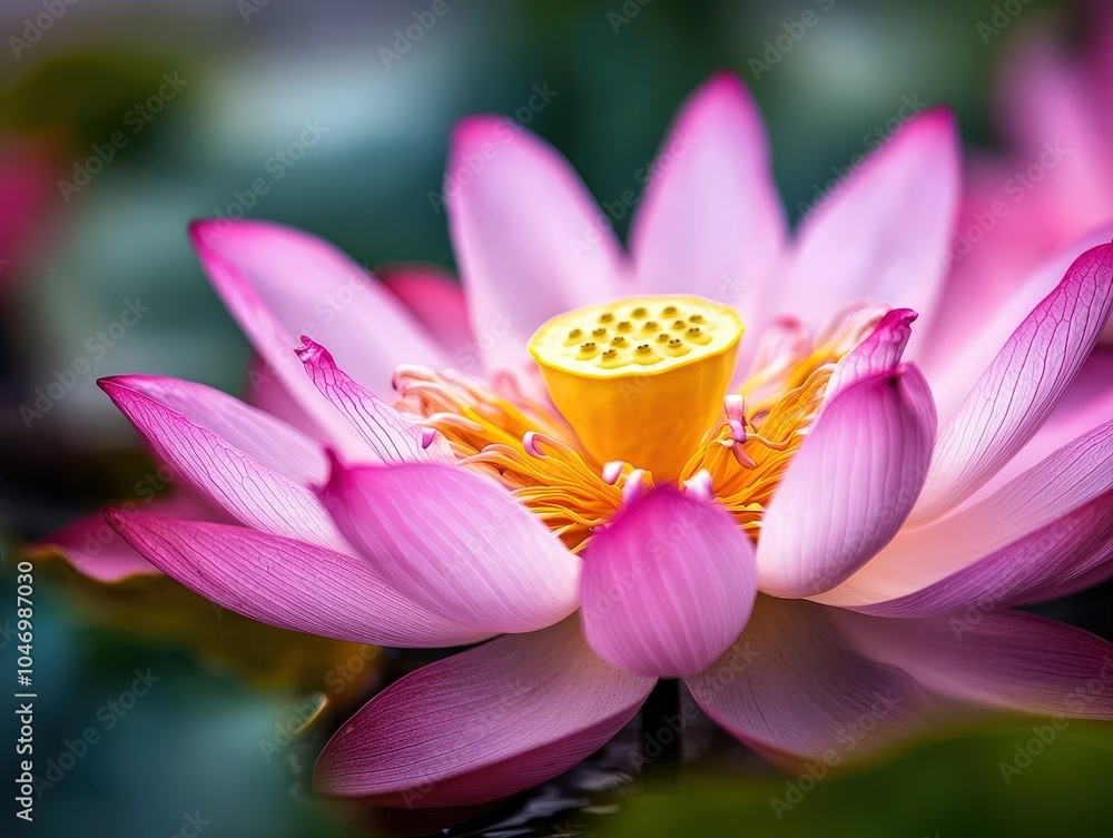 A detailed close-up of a stunning pink and yellow lotus flower in full bloom, showcasing nature's beauty and tranquility with delicate textures. A detailed close-up of a stunning pink and yellow lotus flower in full bloom, showcasing nature's beauty and tranquility with delicate textures.