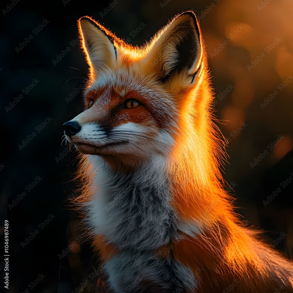 Obraz premium Captivating Portrait of a Vibrant Red Fox Illuminated by Sunset Glow