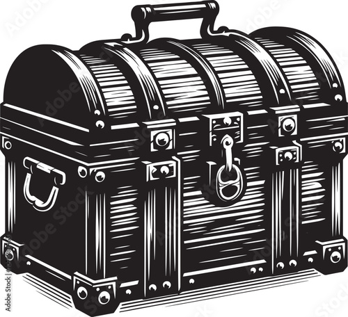 Wooden square Treasure Chest silhouette vector illustration isolated on a white background
