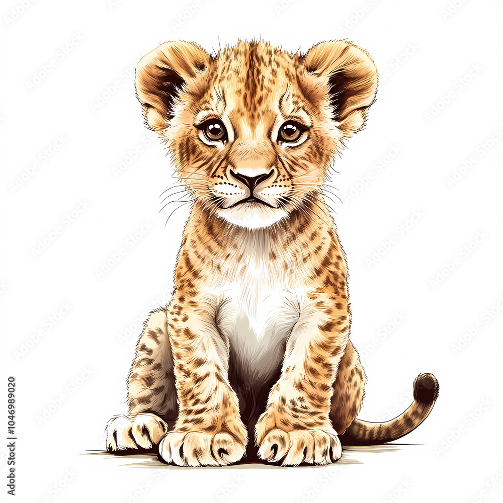 Obraz premium watercolor cute baby lion, on a white background style