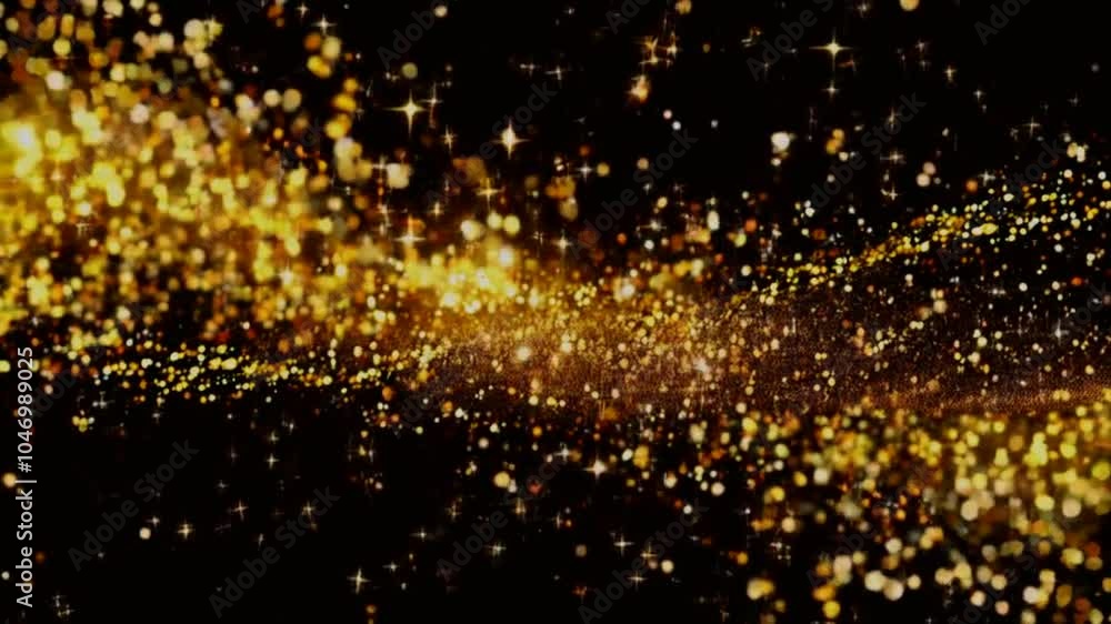 Gold glittering star dust trail sparkling particles black background. Space Golden flying particles. Shining Magic Light. Fairy Tail Glitter Particles Sparkling Glitter Trail Particle Awards 4K 3D Gold glittering star dust trail sparkling particles black background. Space Golden flying particles. Shining Magic Light. Fairy Tail Glitter Particles Sparkling Glitter Trail Particle Awards 4K 3D
