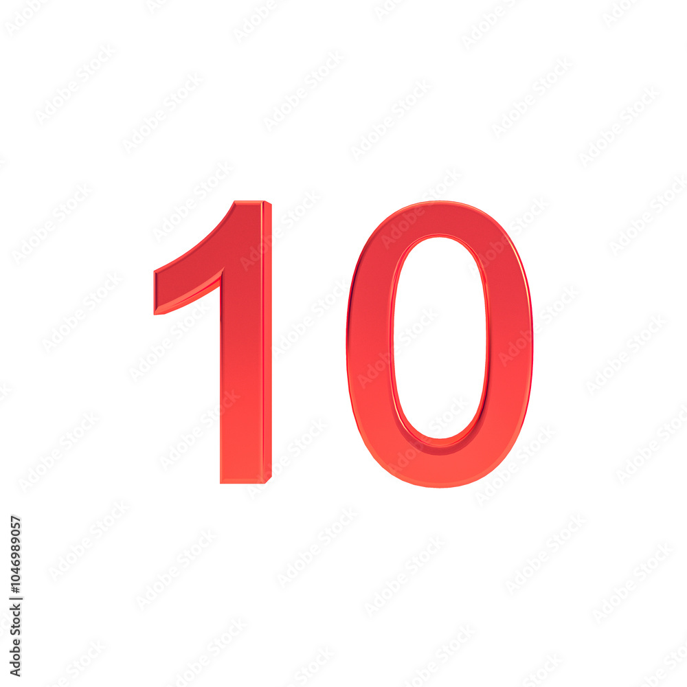 Number 10 sign, 3d red number ten symbol isolated on white background Number 10 sign, 3d red number ten symbol isolated on white background