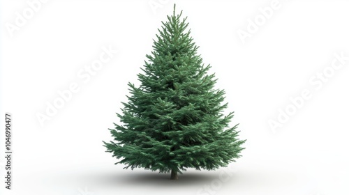 Lush green christmas tree isolated on white background for festive decor