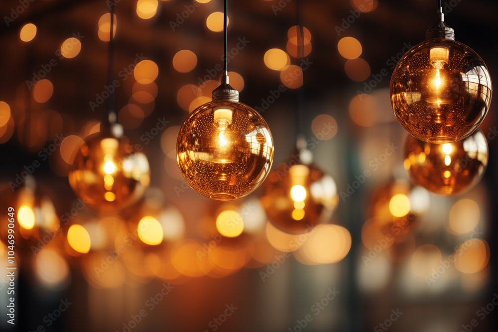 Warm Golden Light Bulbs Hanging from Ceiling Warm Golden Light Bulbs Hanging from Ceiling
