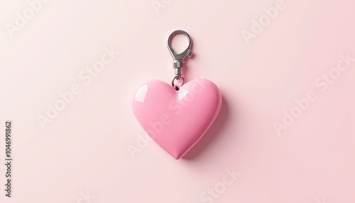 Cute pink heart-shaped keychain on a soft pink background