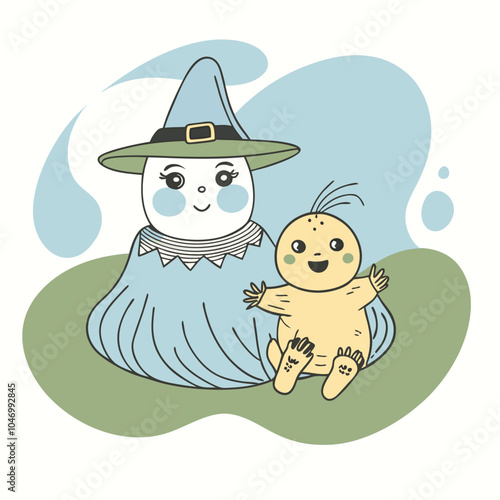 Cute Witch and Baby Illustration