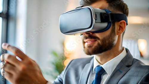 Close Up Macro Business Analyst Augmented Reality Innovative Data Analysis Digital Device AR Integration Analytics Copy Space Concept Photo Stock